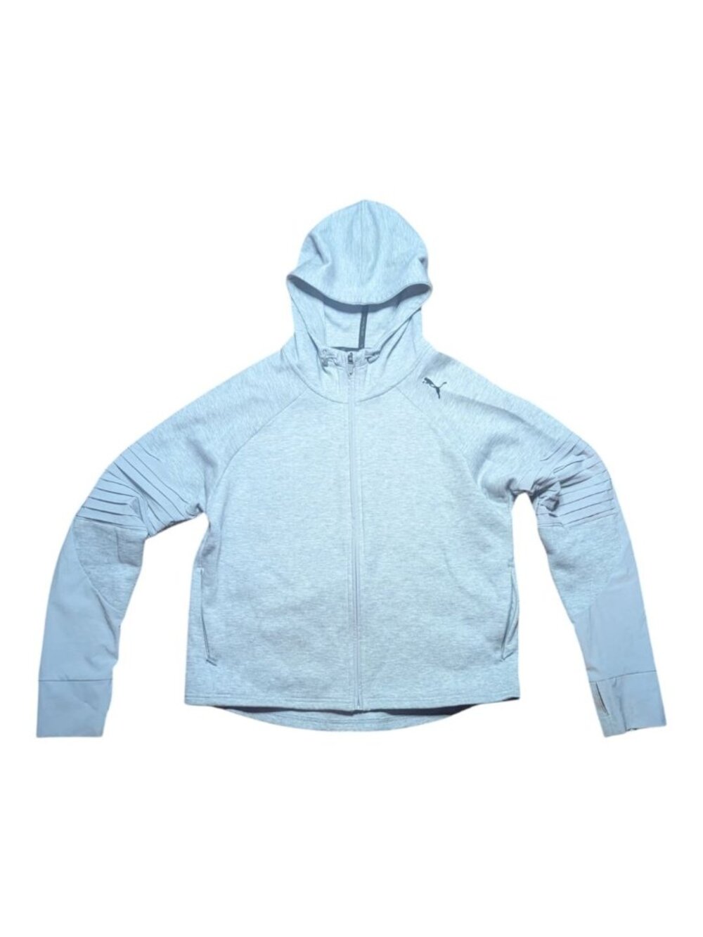 PUMA Light Gray Zip-Up Hooded Performance Athletic Jacket Large